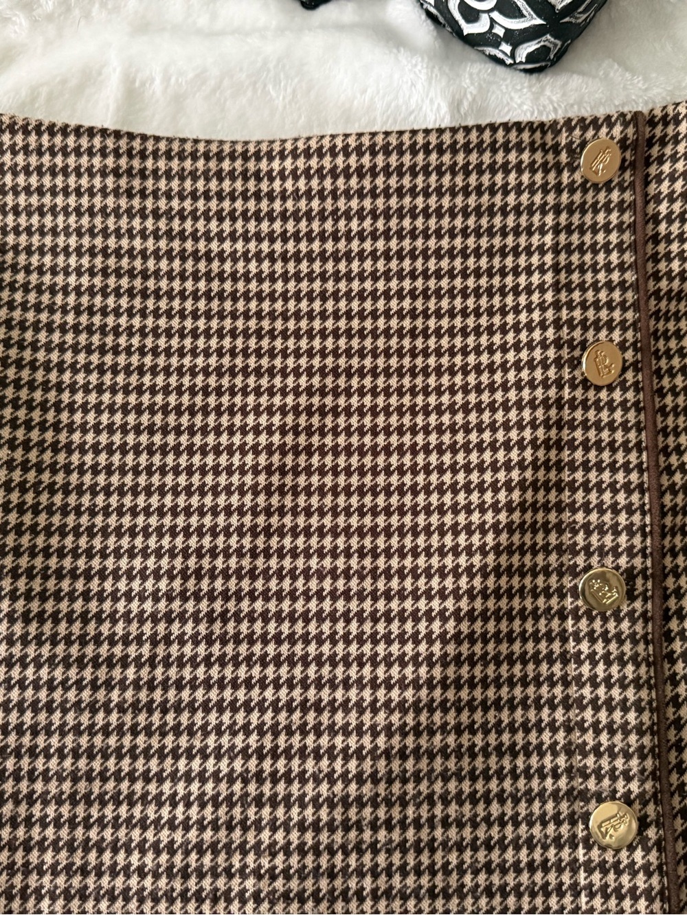 Lauren By Ralph Lauren Black Label Brown Houndstooth Skirt L Large - Picture 5 of 9